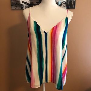 Casual Tank Top- Socialite. Rainbow/White